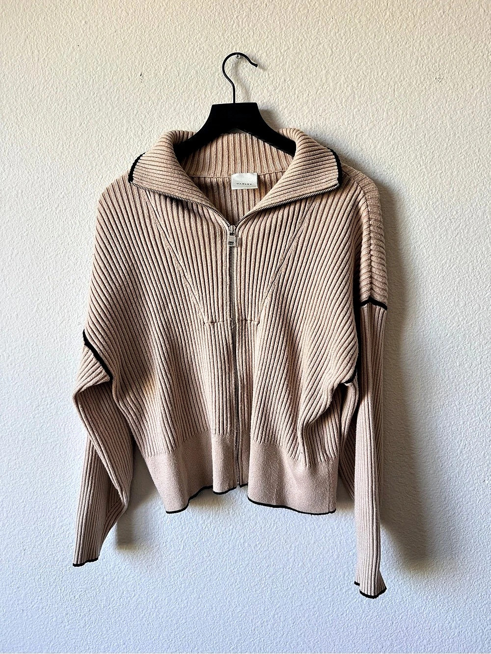Varley Carmen Knit Ribbed Zip Sweater Brown Size M